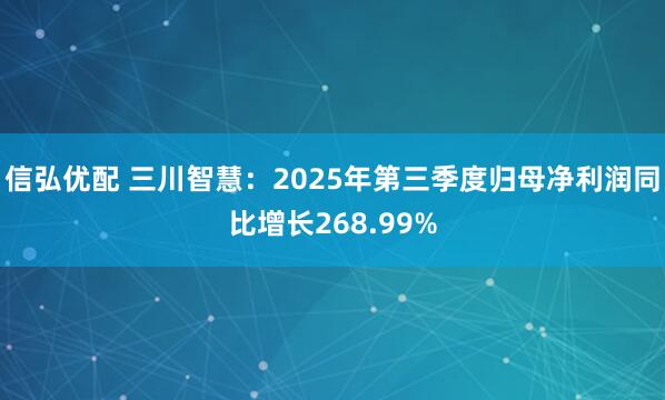 信弘优配 三川智慧:2025年第三季度归母净利润同比增长268.99%