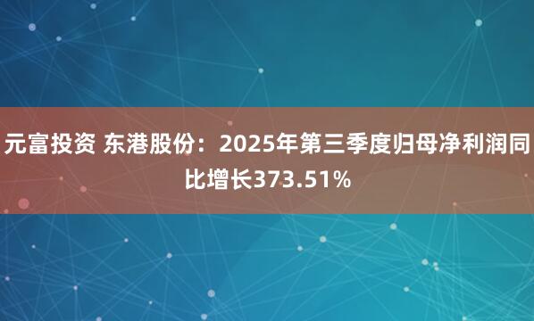元富投资 东港股份：2025年第三季度归母净利润同比增长373.51%